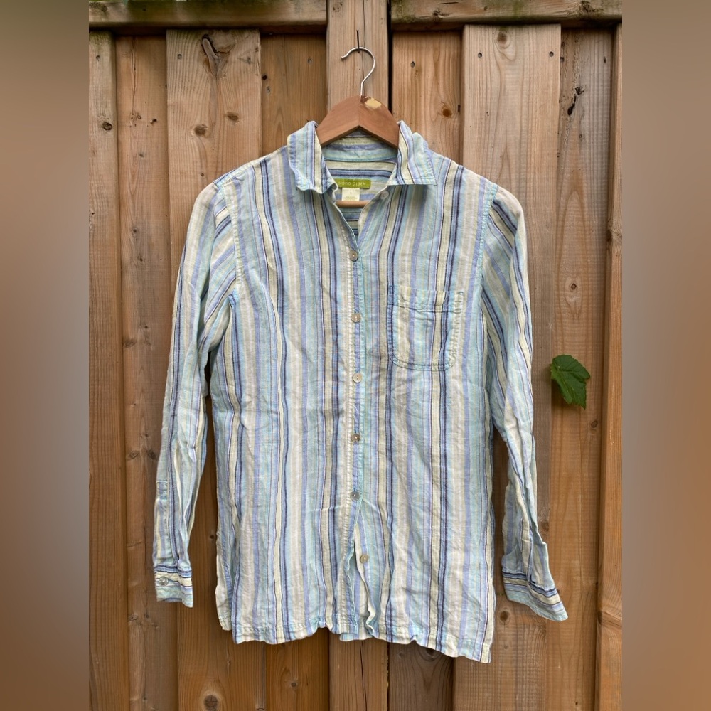 Sigrid Olsen Multicolor Striped Linen Shirt men’s small